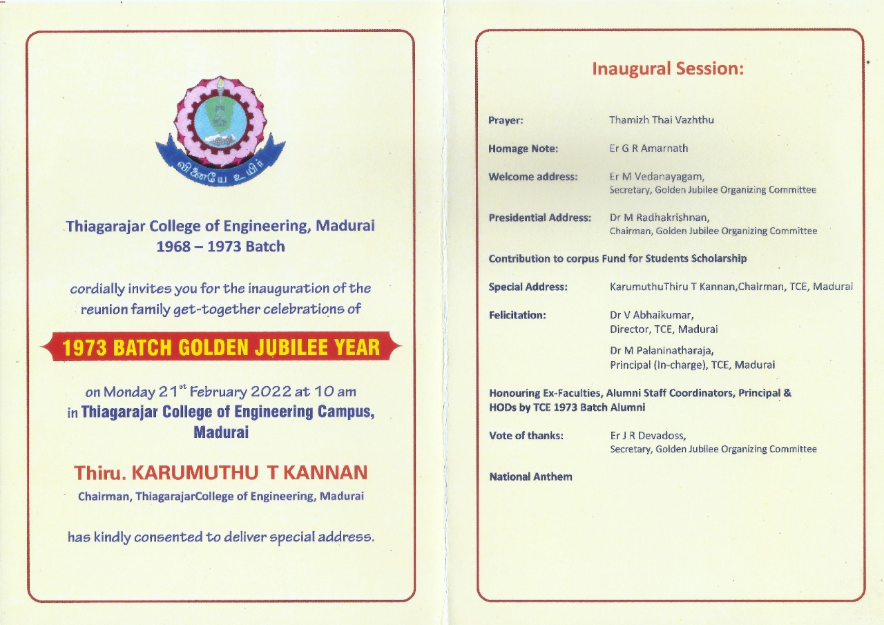 Golden Jubilee Celebration - TCE 1973 Batch