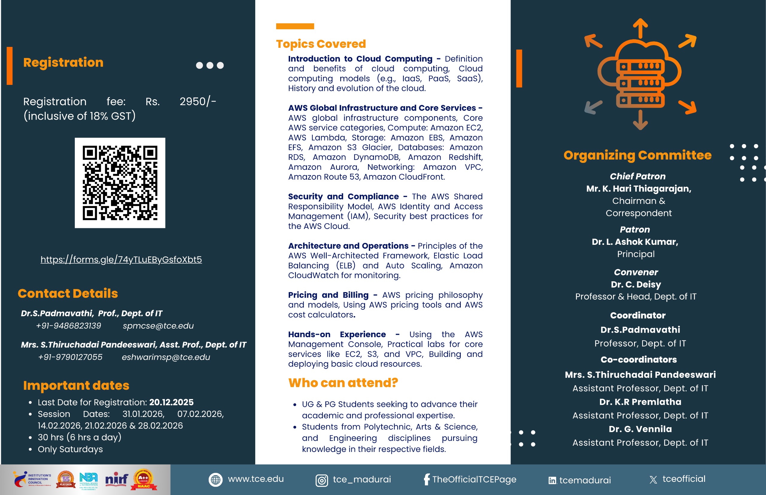 Skill Development Training Programme on AWS Cloud Foundations (30-hour hands-on training program).