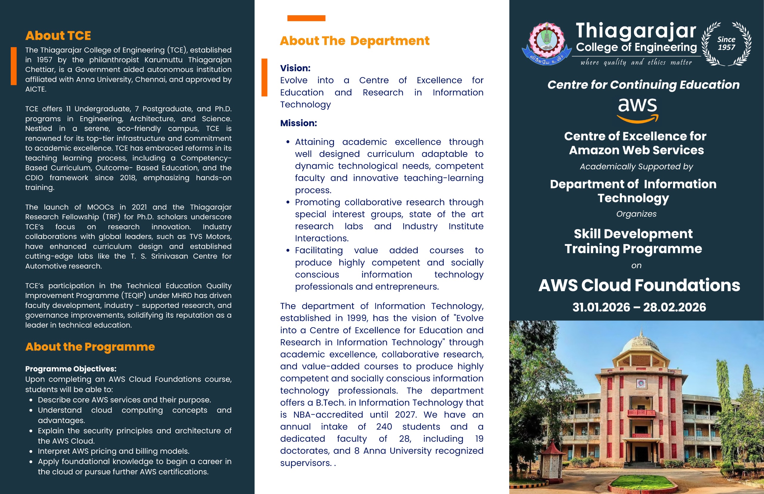 Skill Development Training Programme on AWS Cloud Foundations (30-hour hands-on training program).