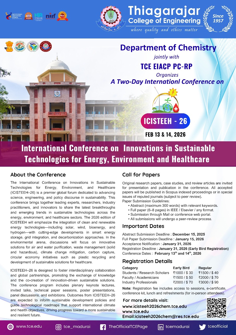 International Conference on innovations in Sustainable Technologies for Energy, Environment, and Healthcare (ICISTEEH – 2026)