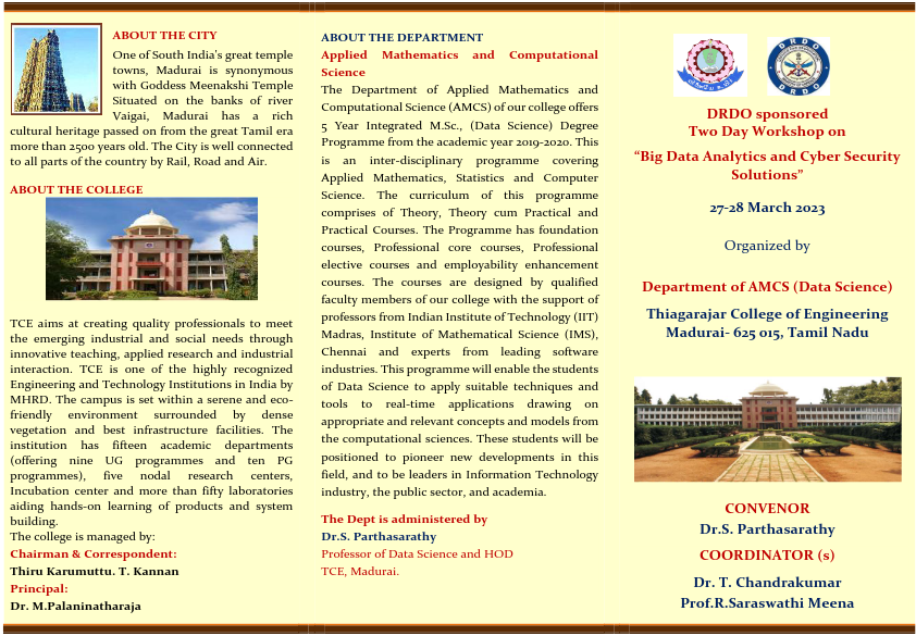 DRDO Sponsored Two Day Workshop on Big Data Analytics and Cyber Security Solutions