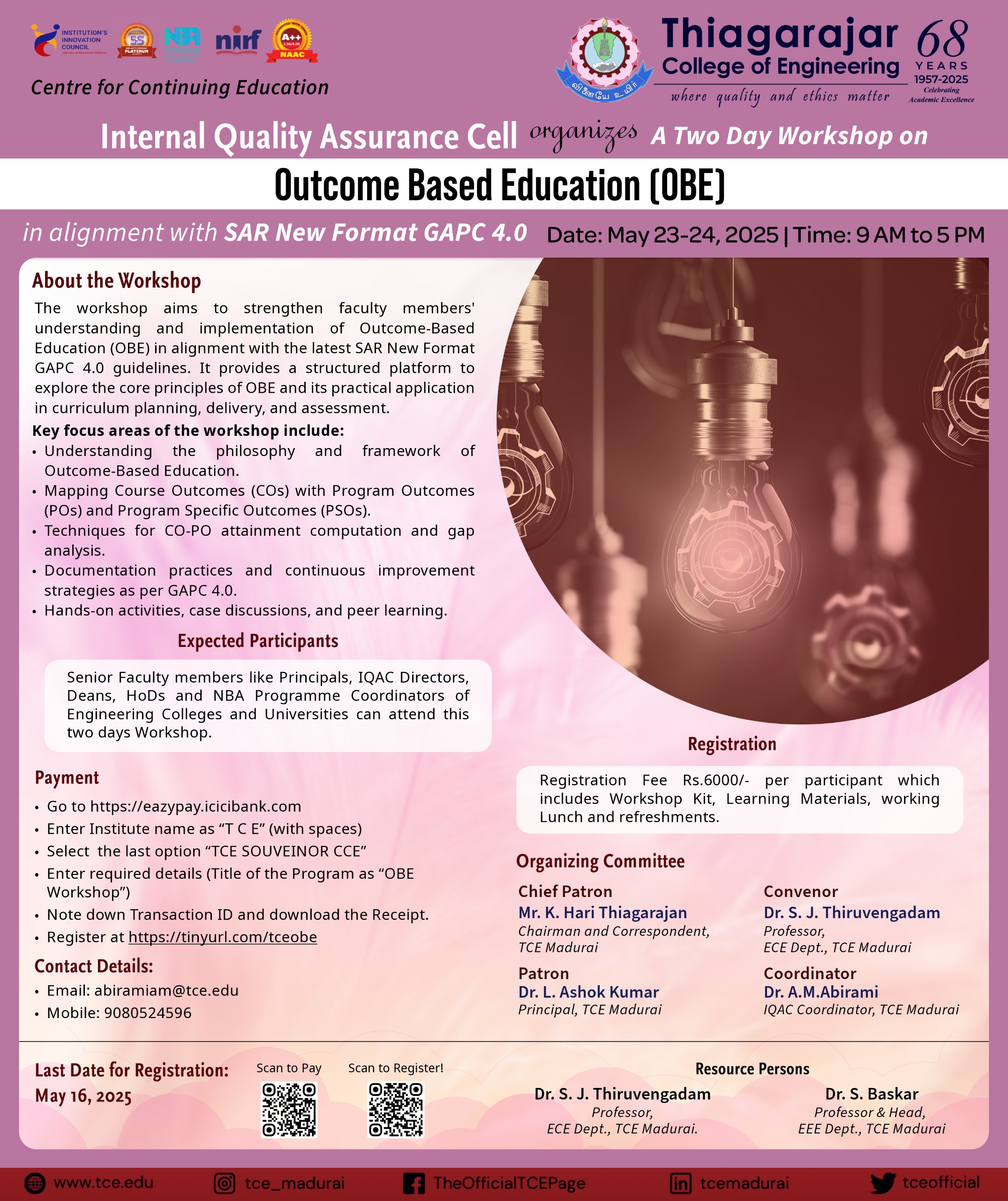 Two-Day Workshop on Outcome Based Education(OBE) in alignment with SAR New Format GPAC 4.0 