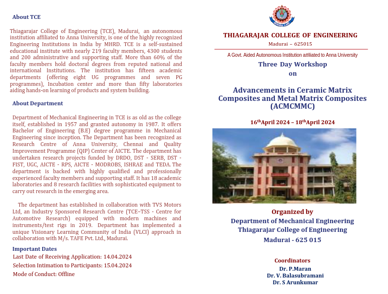 Workshop on Advancements in Ceramic Matrix Composites and Metal Matrix Composites