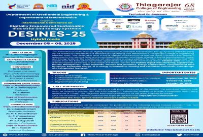 International Conference on Digitally Empowered Sustainable INdustiral and Energy Systems - DESINES'25 