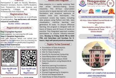 40-Hour Value Added Course/Hands-on  Training Programme on Data Analytics using Python, SQL & Generative AI Tools (Online Mode)
