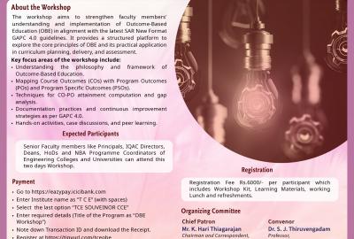 Two-Day Workshop on Outcome Based Education(OBE) in alignment with SAR New Format GPAC 4.0 